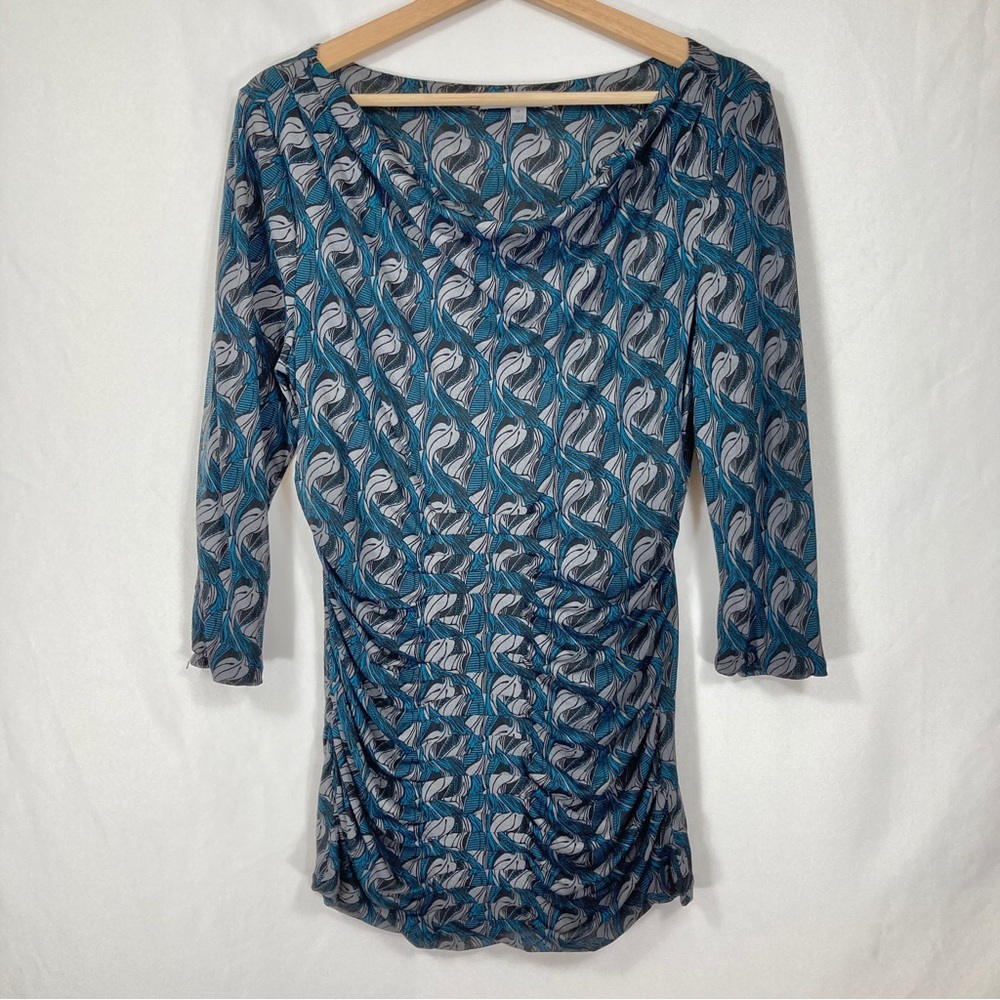 Classiques Entier 3/4 Sleeve Silk Blend Pleated Abstract Print Tunic Blouse XL